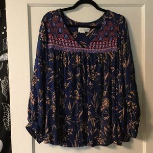 Anthropologie Plus Size Embroidered V-Neck Blouse